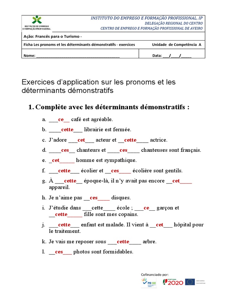 Exercice Sur Les Déterminants Cm2 Exercices Sur Les Pronoms Et Les Déterminants Démonstratifs | PDF