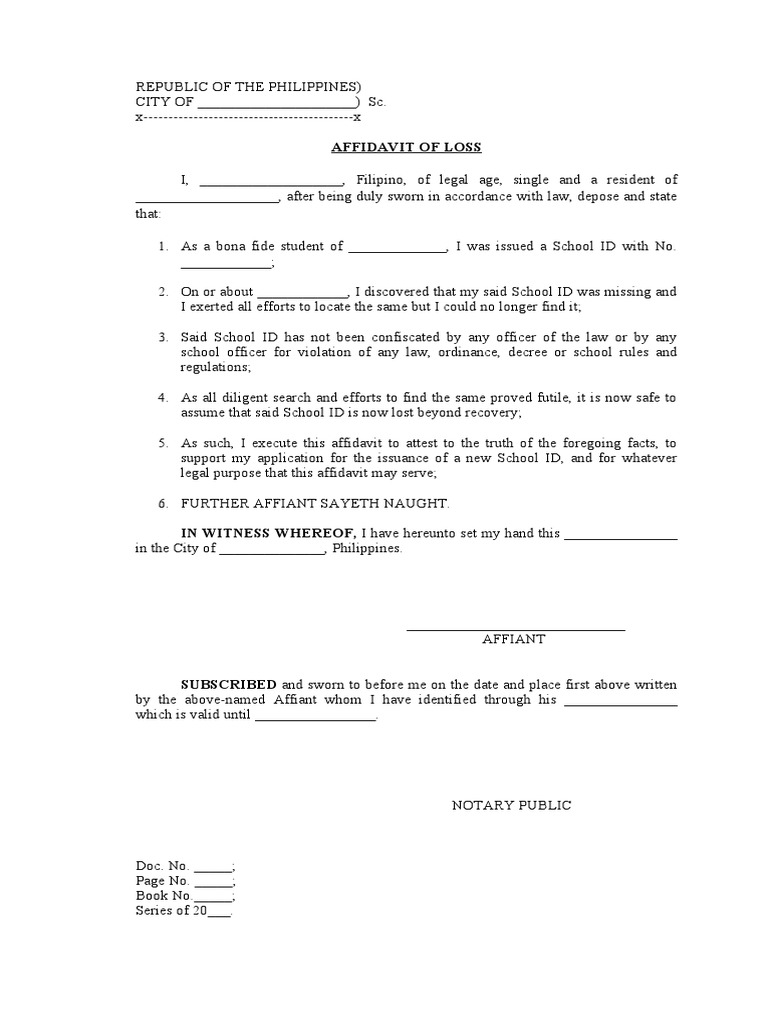Affidavit of loss of school id pdf