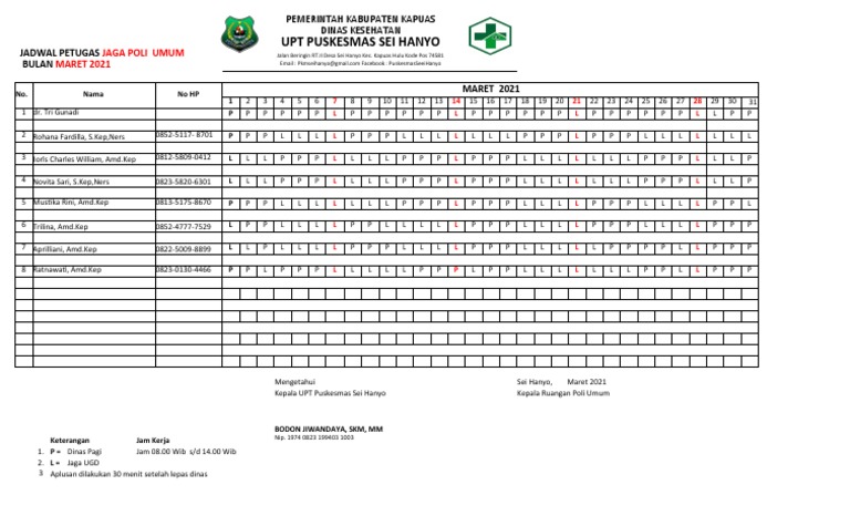 Jadwal Jaga Poli Maret 2021 | PDF