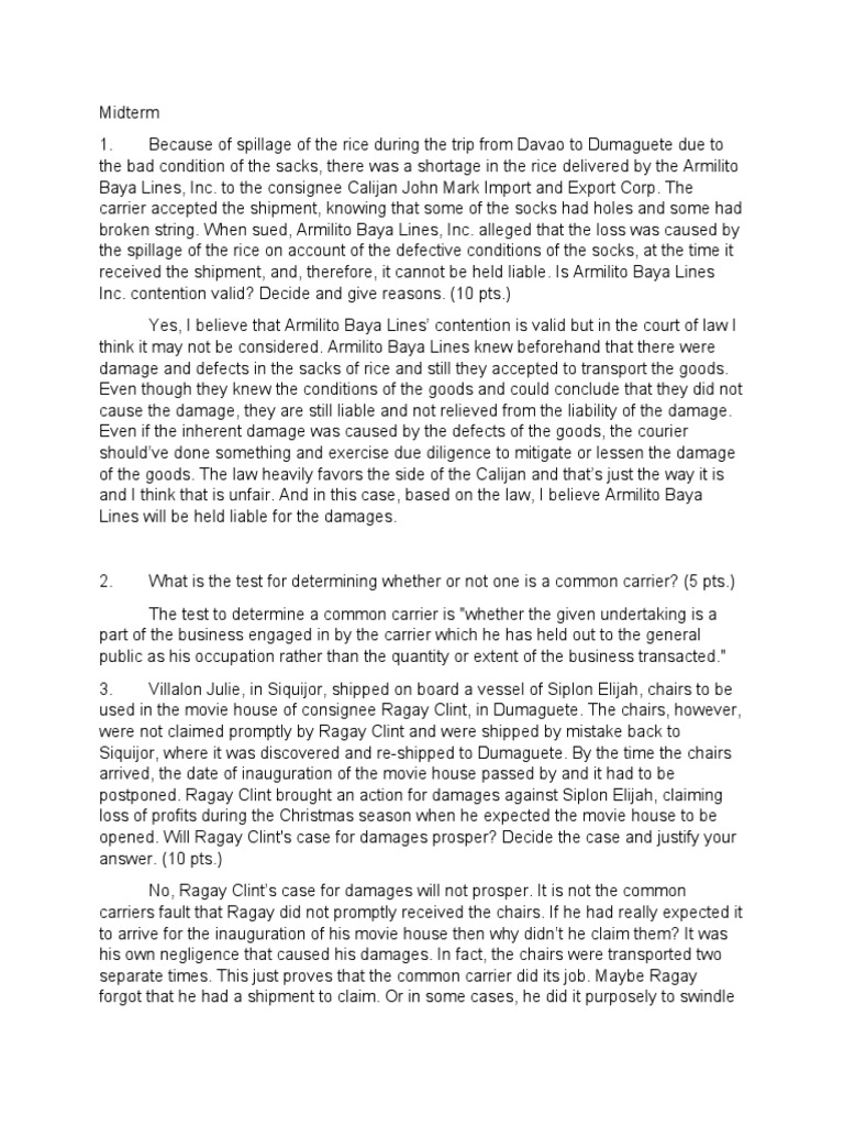 Common Carrier PDF Legal Liability Negligence