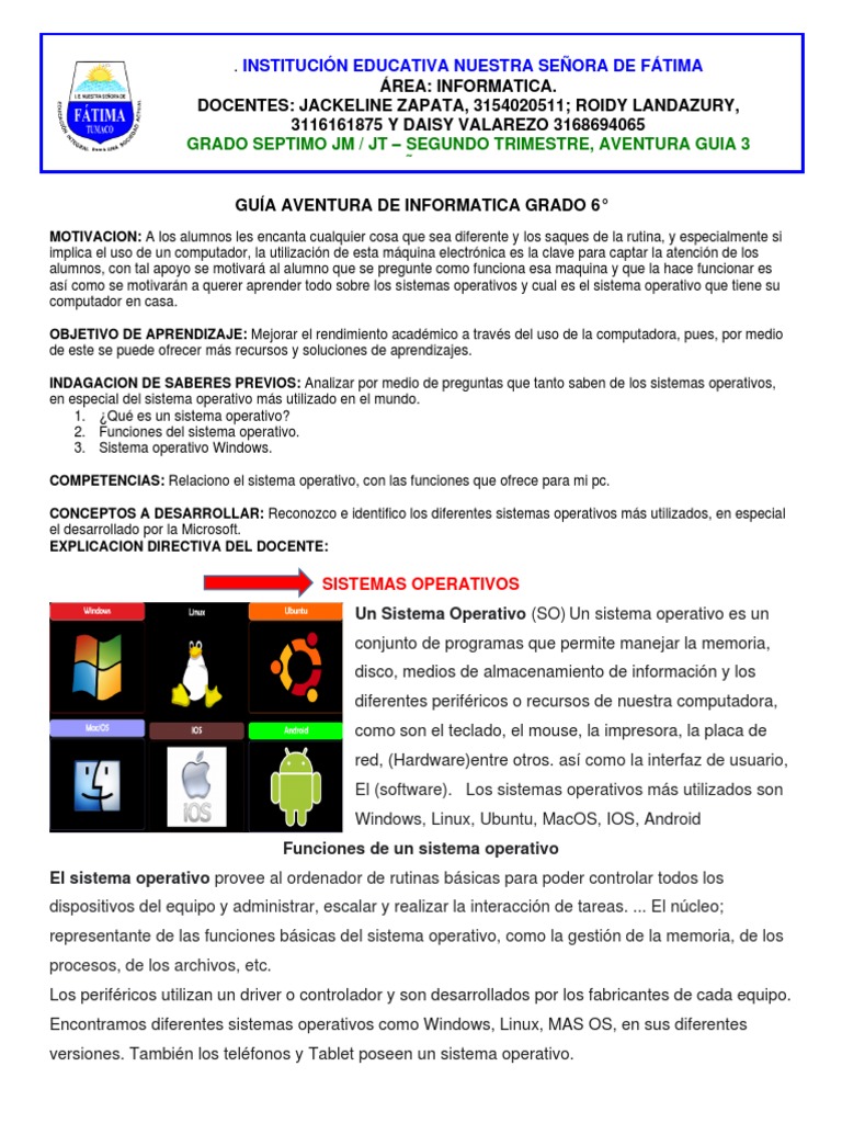 Taller de Informática Grado 6 PDF | PDF | Sistema operativo | Hardware ...