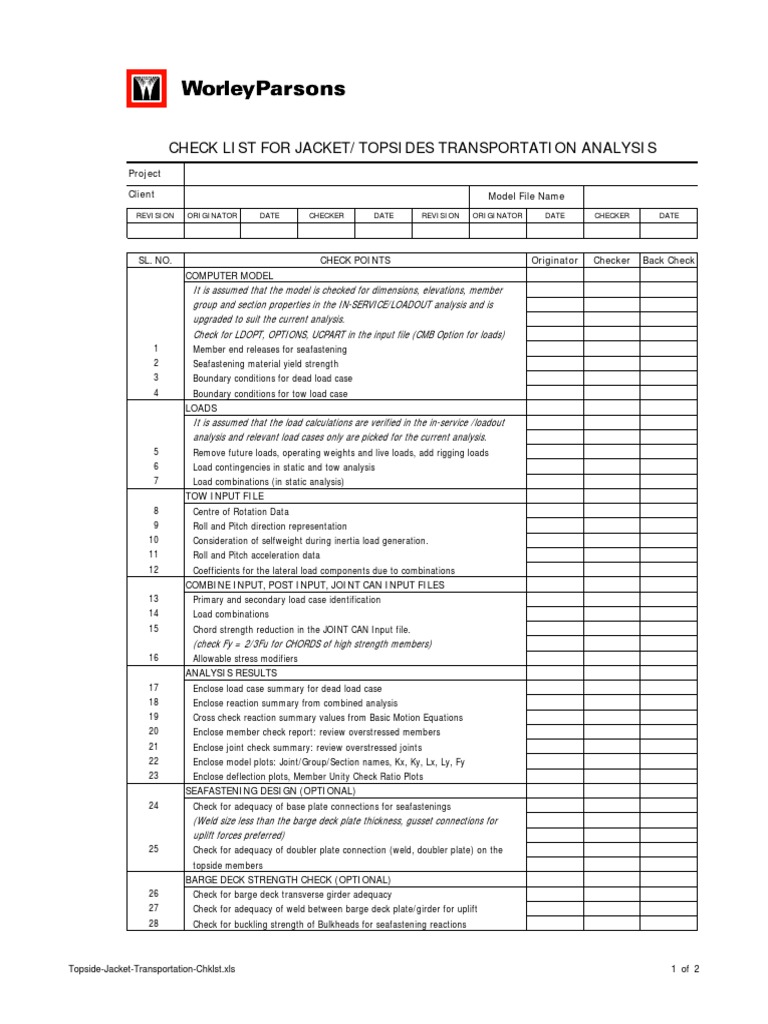 Jacket and Topside Transportation Checklist | PDF | Mechanical ...