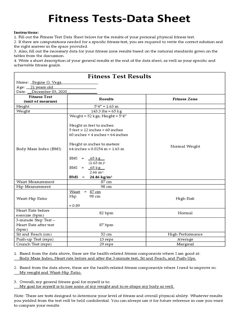 Personal Physical Fitness Test Results | PDF | Body Mass Index ...