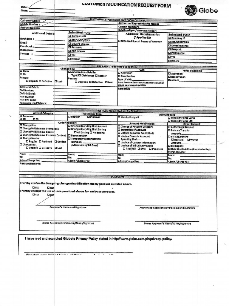 Globe Service Modification Form | PDF