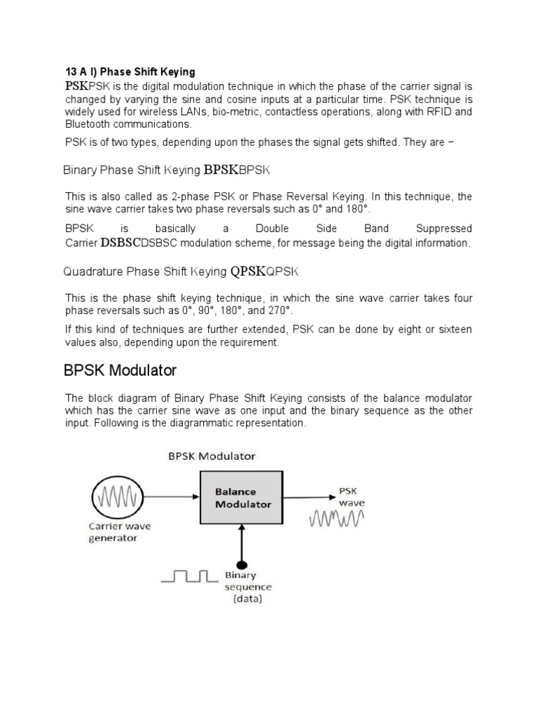 BPSK Modulator: Binary Phase Shift Keying BPSK | PDF | Modulation ...