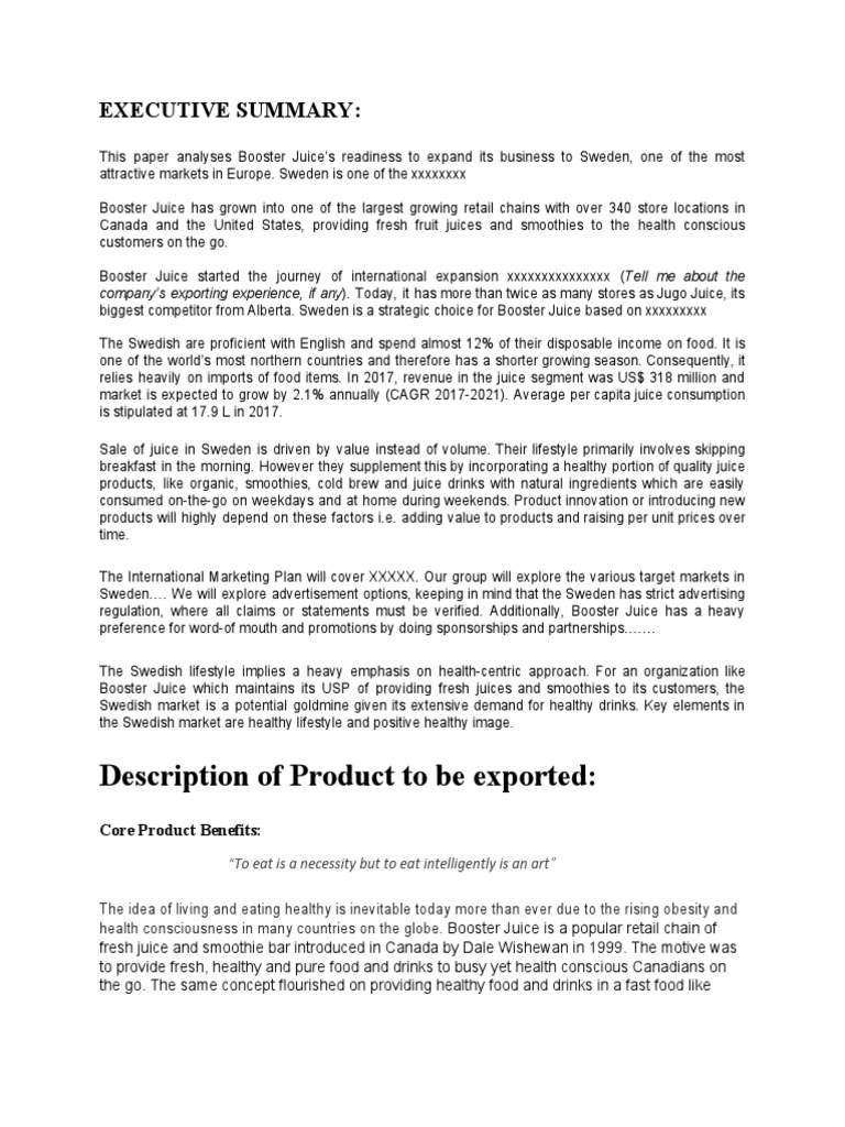 Sample Abstract Executive Summary & Product Description Booster