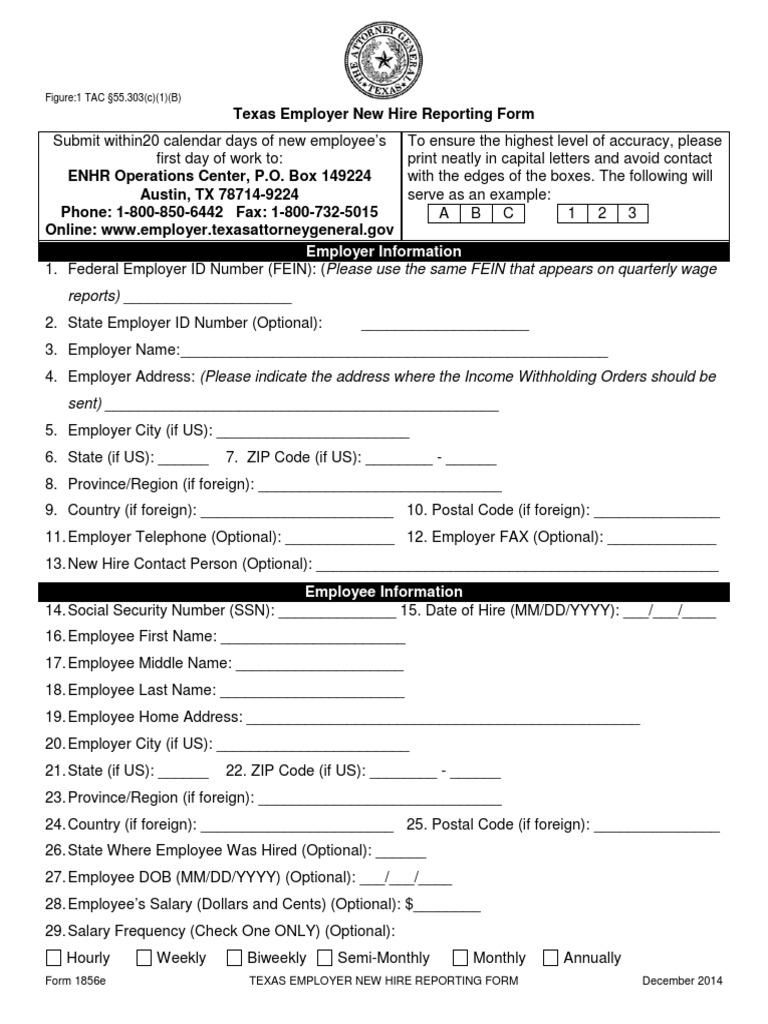 Texas Employer New Hire Reporting Form Reports) PDF United States