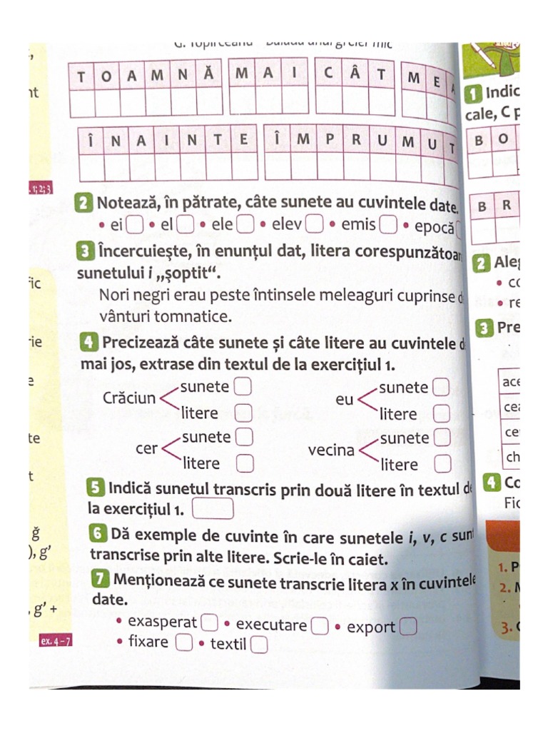 Precizează Câte Litere și Câte Sunete Au Cuvintele Date 2 Noteazá, În Patrate, Câte Sunete Au Cuvintele Date | PDF