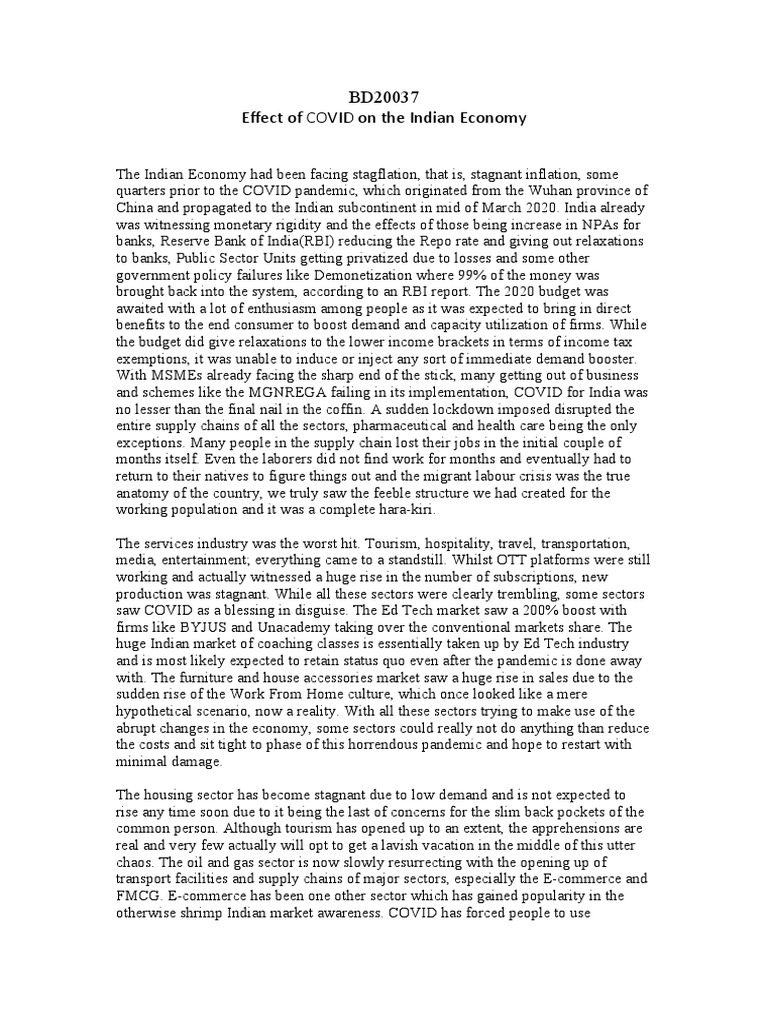 COVID-19's Impact on India's Economy | PDF | Reserve Bank Of India ...