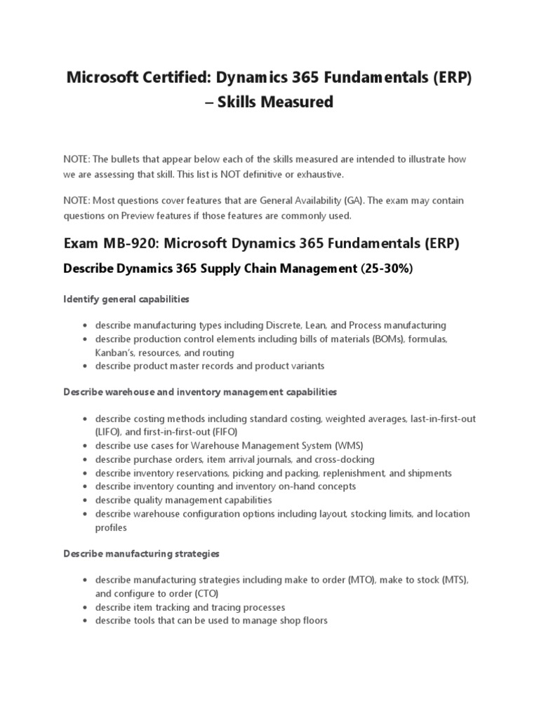 Microsoft Certified: Dynamics 365 Fundamentals (ERP) - Skills Measured ...
