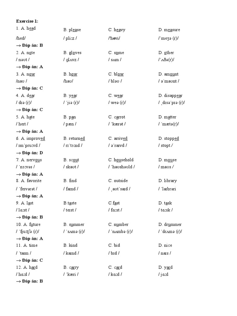 Key - EX 1 - PRONUNCIATION | PDF | Language Arts & Discipline