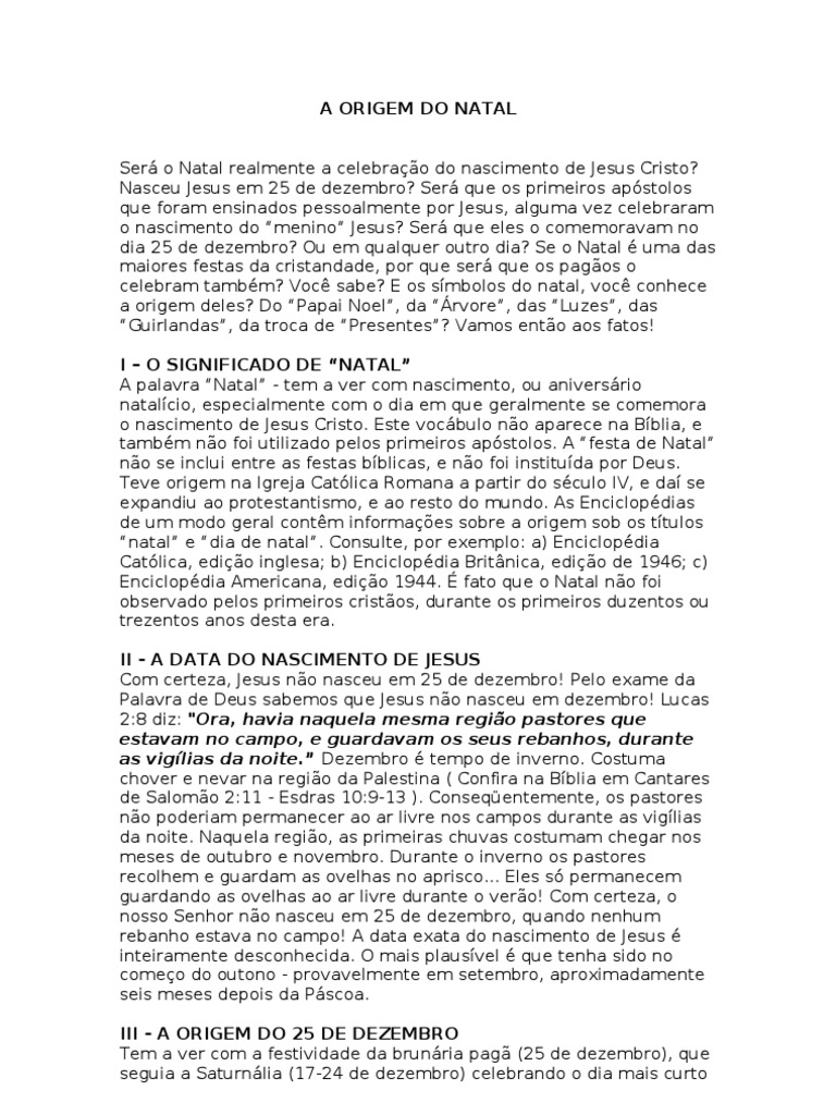 A Origem Do Natal Pdf Natal Nascimento De Jesus