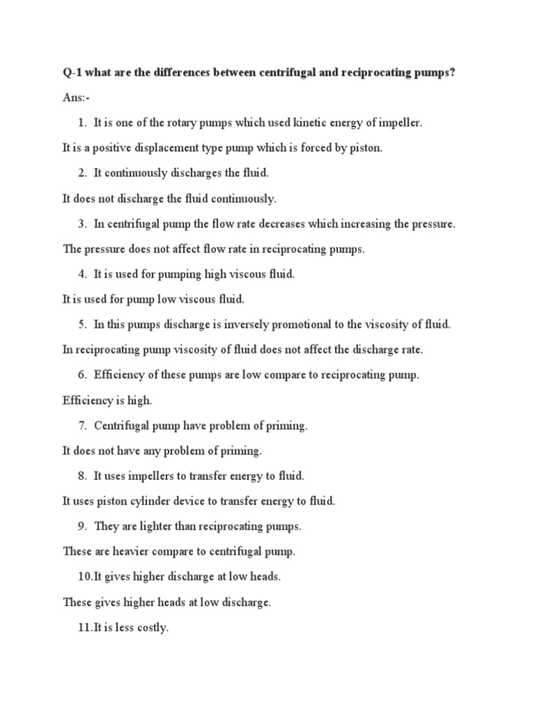 Pumps (Questions & Answers) | PDF | Pump | Hydraulics