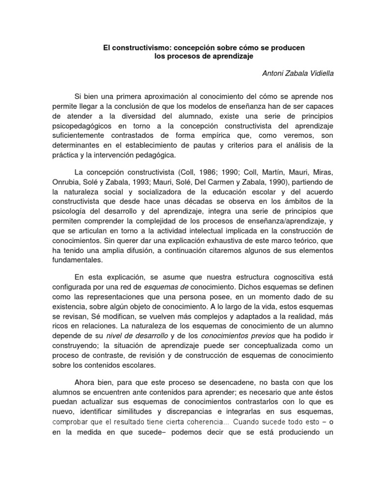 El Constructivismo Zabala | PDF | Constructivismo (filosofía de la ...