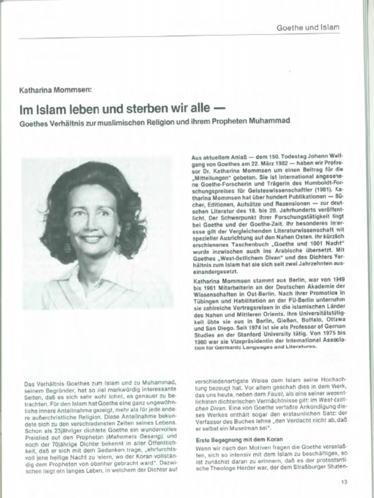 Goethe Und Islam PDF | PDF
