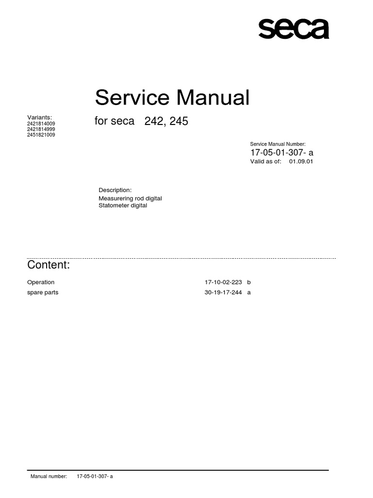 Spare Parts List and Technical Specifications for seca Medical Body ...