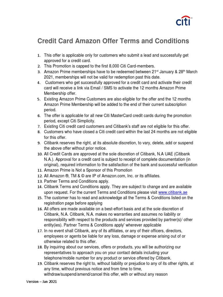 Credit Card Amazon Offer Terms and Conditions WWW Citibank.ae