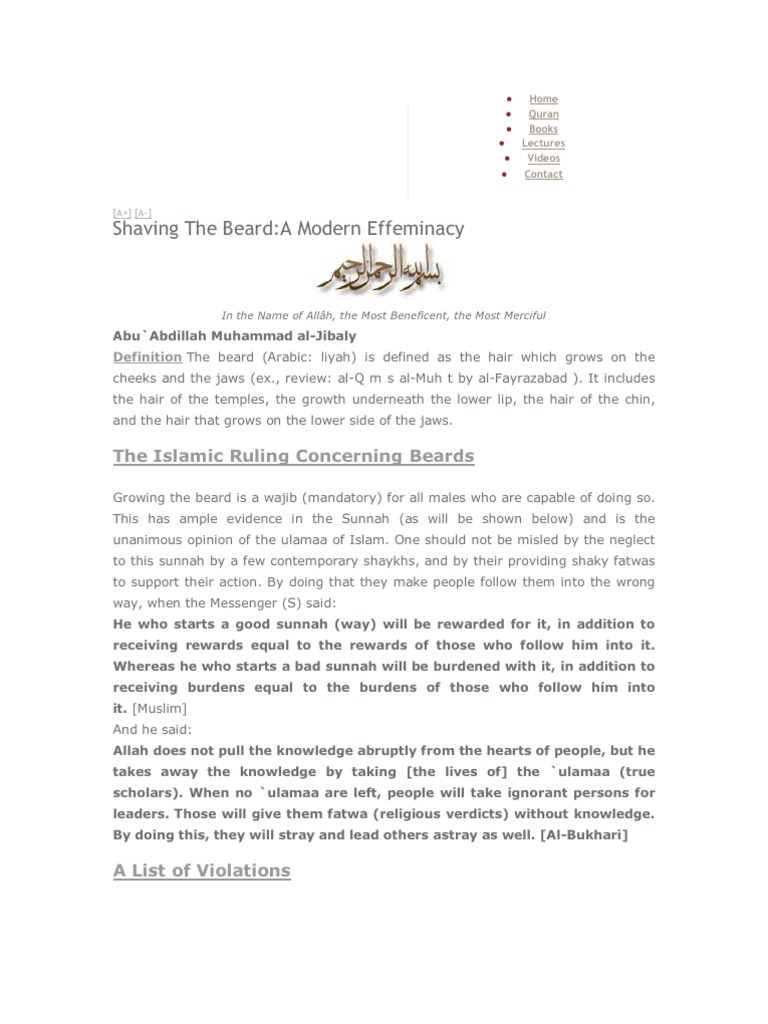 Shaving The Beard PDF Beard Prophets And Messengers In Islam