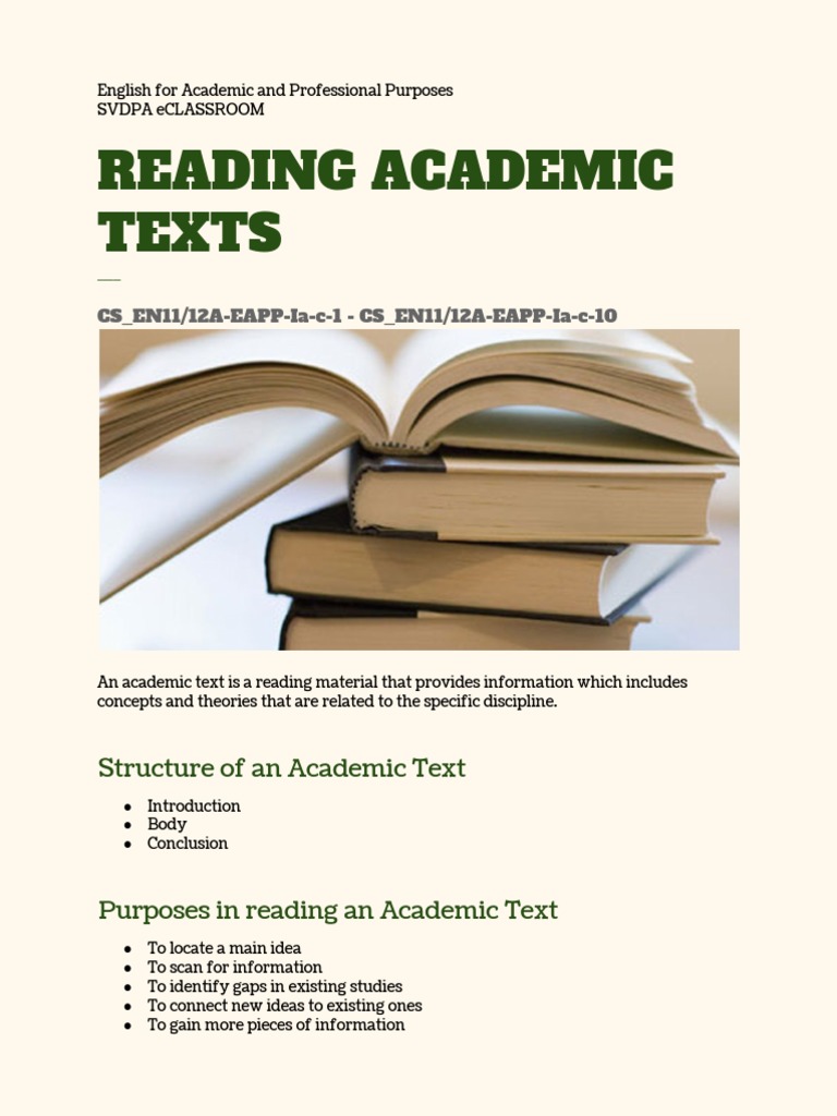 Reading Academic Texts: Structure of An Academic Text | PDF | Verb ...