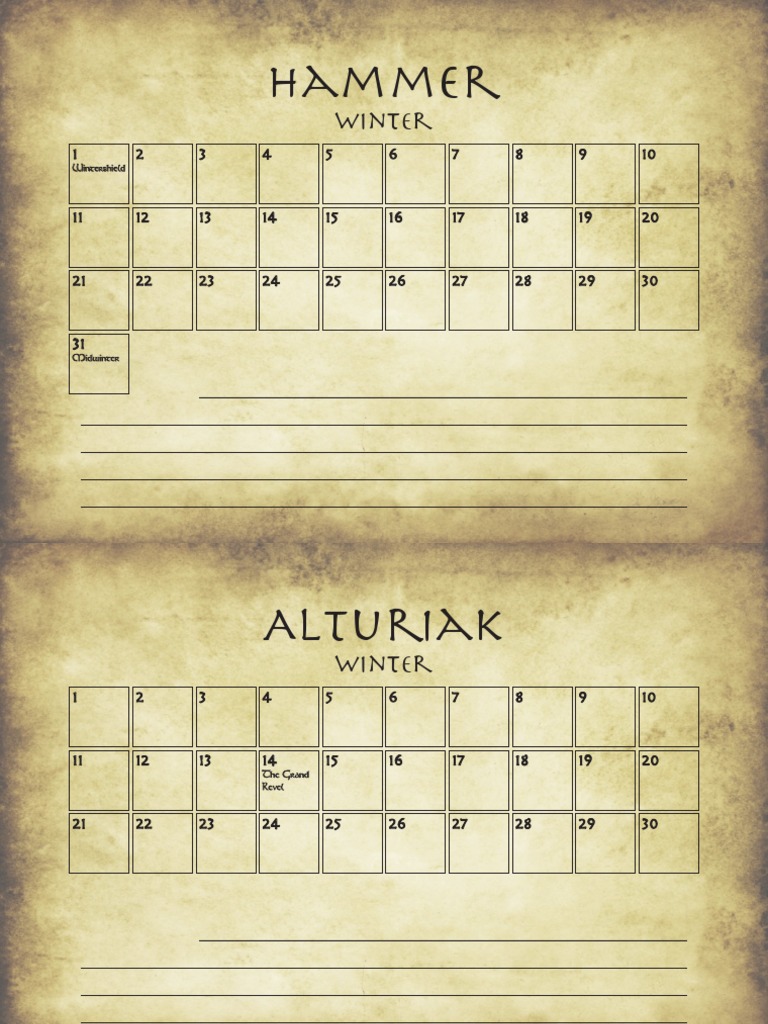 Calendar Of Harptos Seasons
