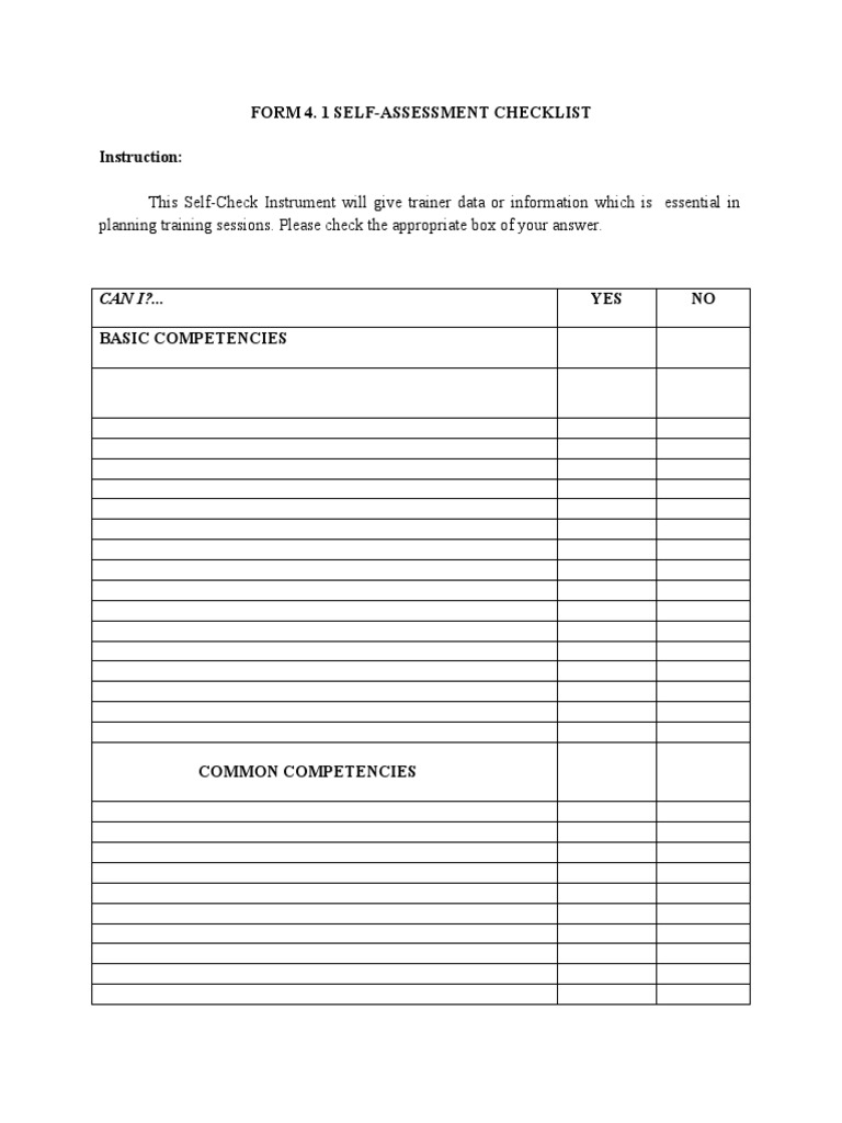 Form 4. 1 Self-Assessment Checklist | PDF