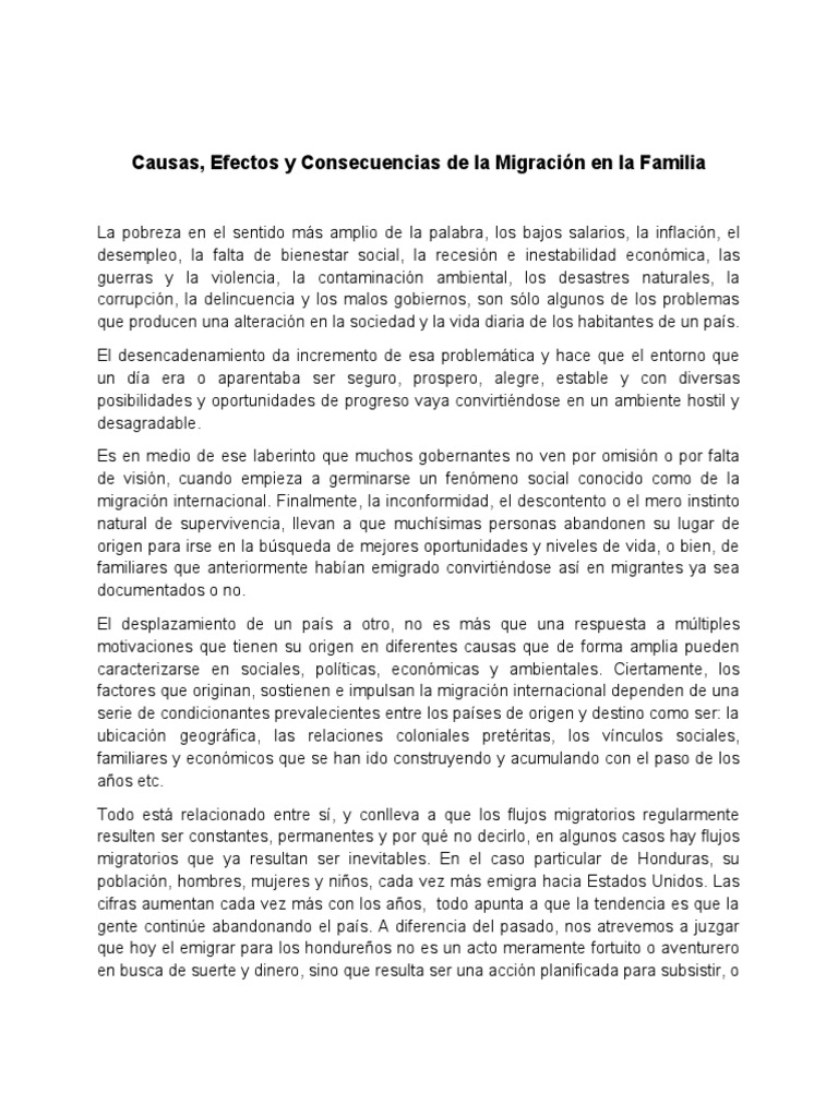 Causas y Efectos de la Migración en Honduras | PDF | Migración humana ...