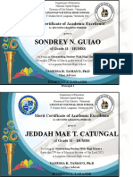 Sondrey N. Guiao: Merit Certificate of Academic Excellence