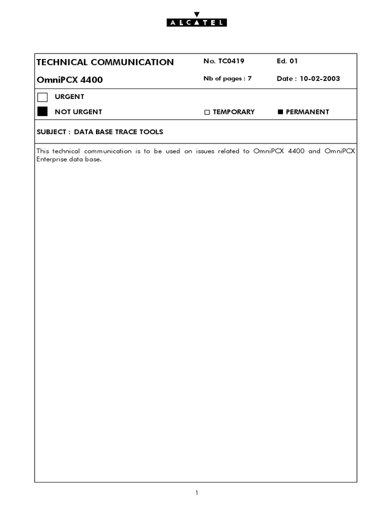 OmniPCX 4400 Database Trace Tools Guide | PDF | Databases | Backup