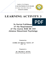 Learning Activity 3: in Partial Fulfillment of The Requirements of The Course MSE GE 222 Advance Educational Psychology