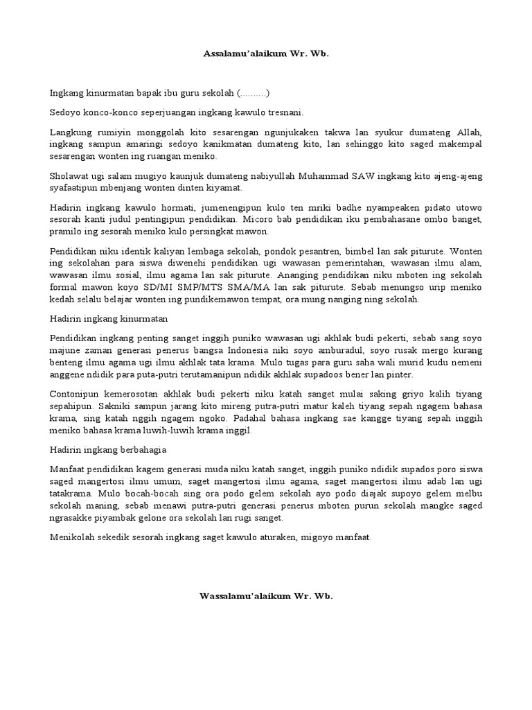 Contoh Pidato Bahasa Jawa Tentang Pendidikan Sesorah Singkat