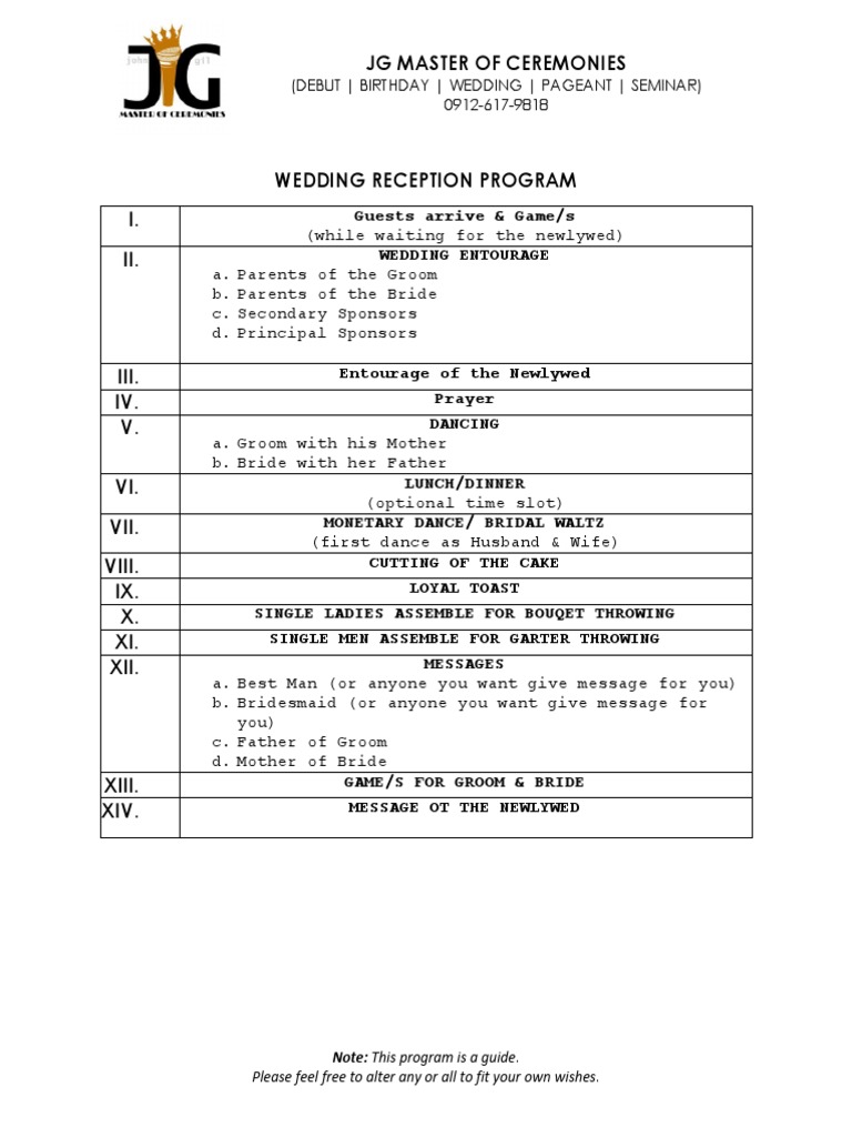 Wedding Reception Program | PDF