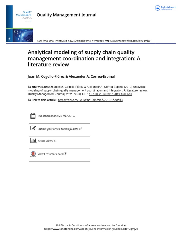 Analytical Modeling of Supply Chain Quality Management Coordination and ...