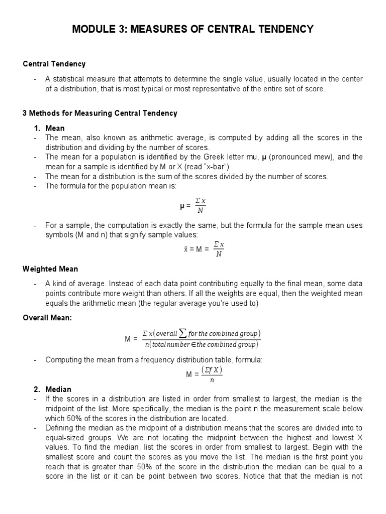 Module 3: Measures of Central Tendency | PDF | Mean | Mode (Statistics)