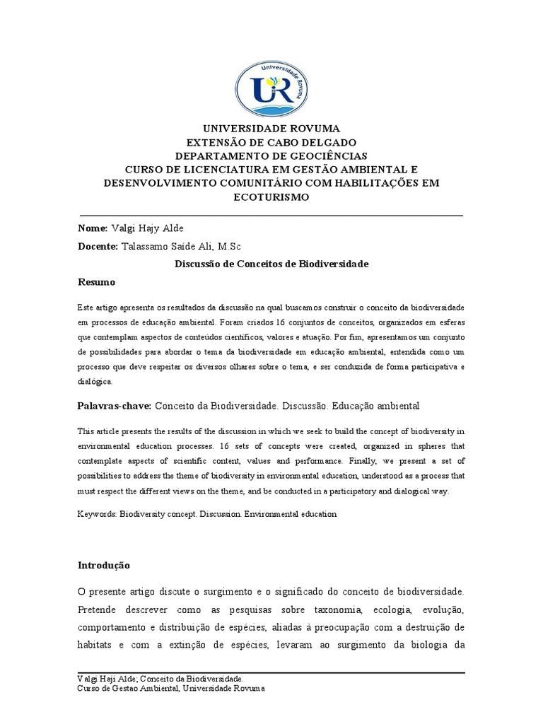 Artigo Conceitos de Biodiversidade | PDF | Biodiversidade | Biologia
