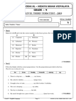 BT/BC/MEERAVODAI AL – HIDAYA MAHA VIDYALAYA GRADE 9 SCHOOL LEVEL THIRD TERM TEST – 2019 ENGLISH LANGUAGE