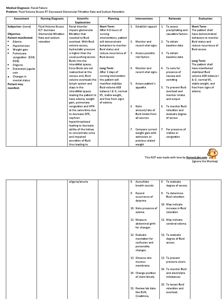 Nursing Care Plan for Fluid Volume Excess | PDF | Edema | Organ (Anatomy)