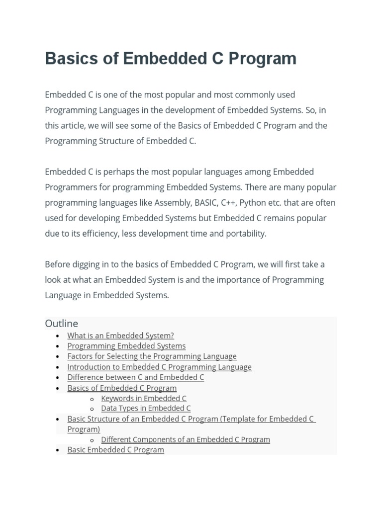 Basics of Embedded C Program | PDF | C (Programming Language ...