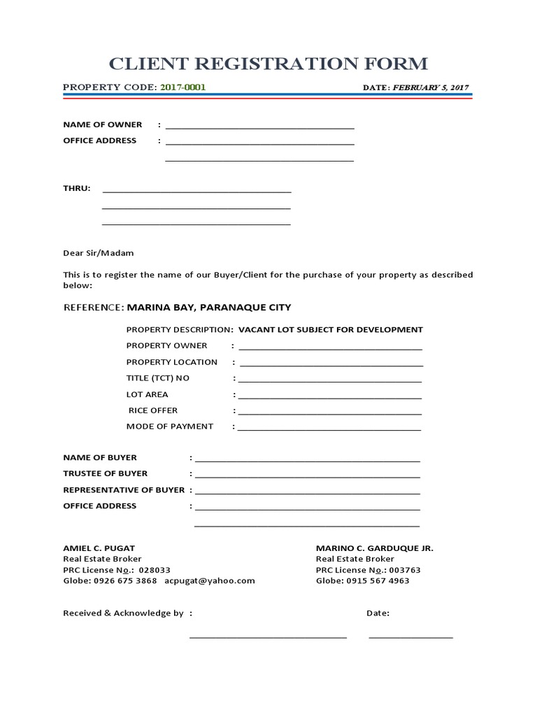 Client Registration - Generic For Manila Bay | PDF