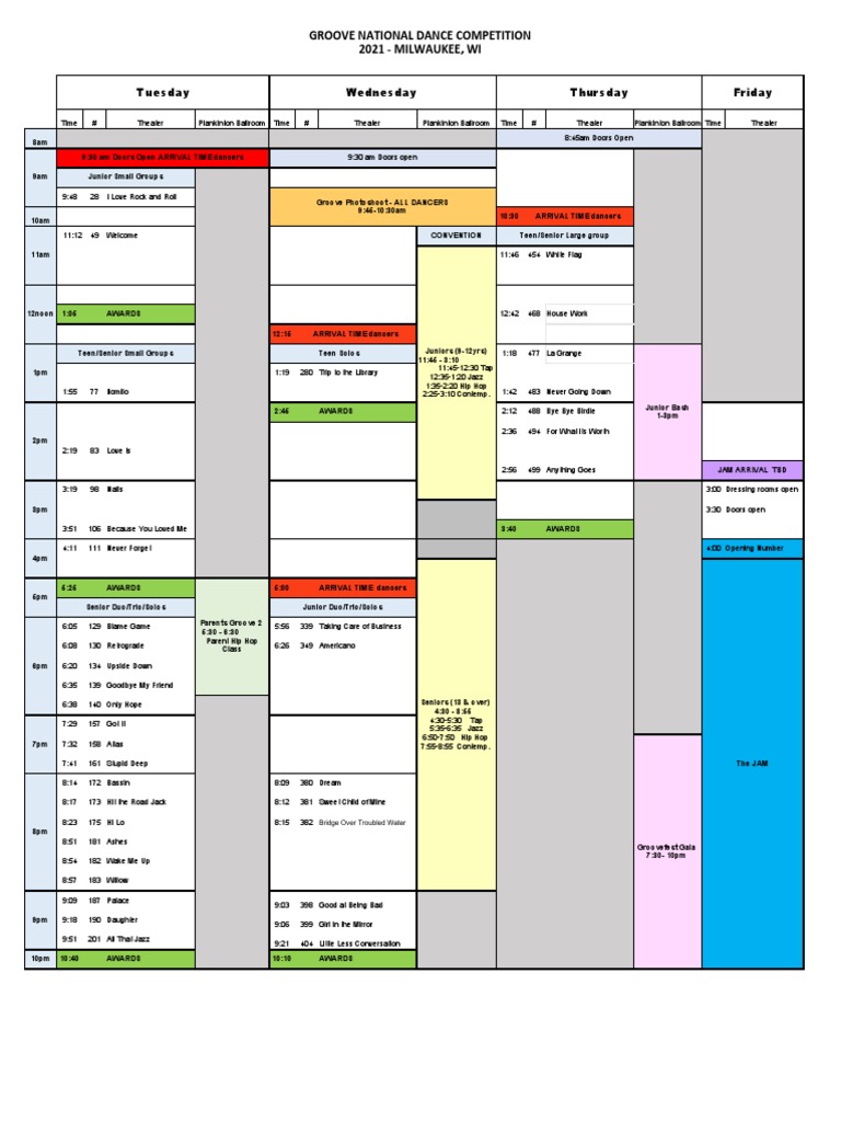 Groove Nationals 2021 Schedule | PDF | Performing Arts | Popular Music