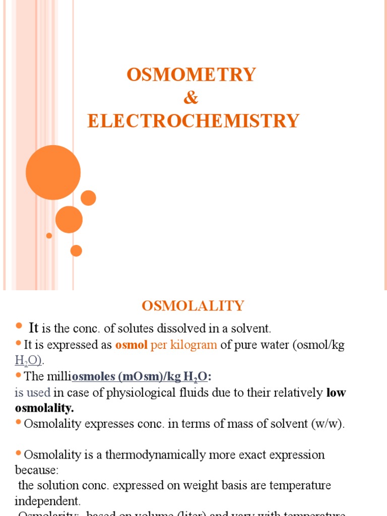 Osmometry Electrochemistry PDF Chemical Substances Chemistry