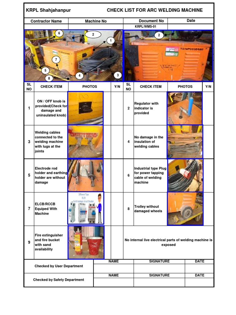 KRPL Shahjahanpur Check List For Arc Welding Machine | PDF 
