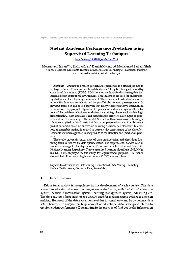 Student Academic Performance Prediction Using Supervised Learning ...