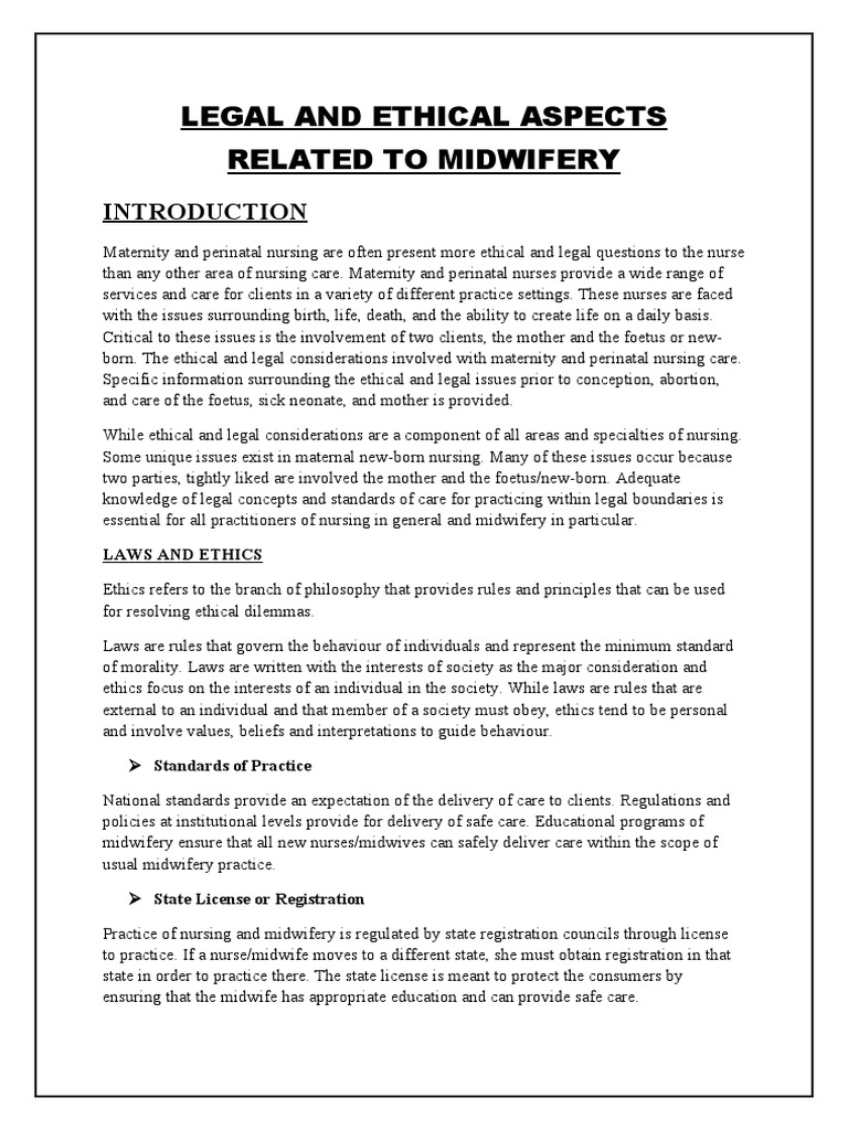 Legal and Ethical Aspects Related To Midwifery | PDF | In Vitro ...