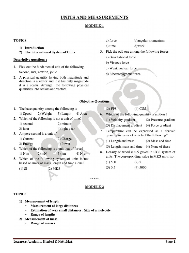 Class 11 Units and Measurements Guide | PDF | Momentum | Force