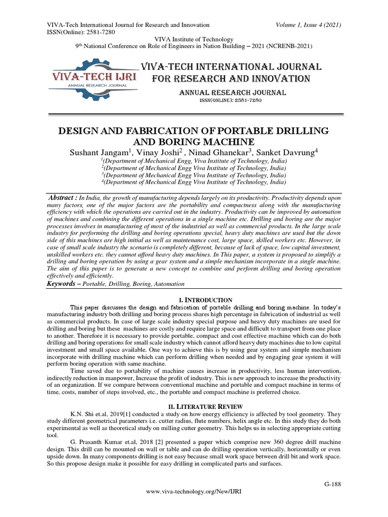 Portable Drilling and Boring Machine Design | PDF | Drilling | Machines