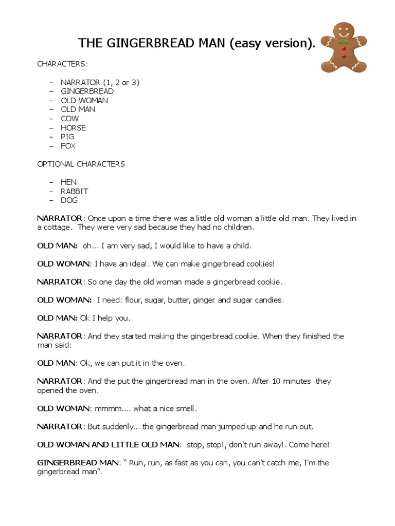 The Gingerbread Man Play Script (Easy Version) PDF Ginger