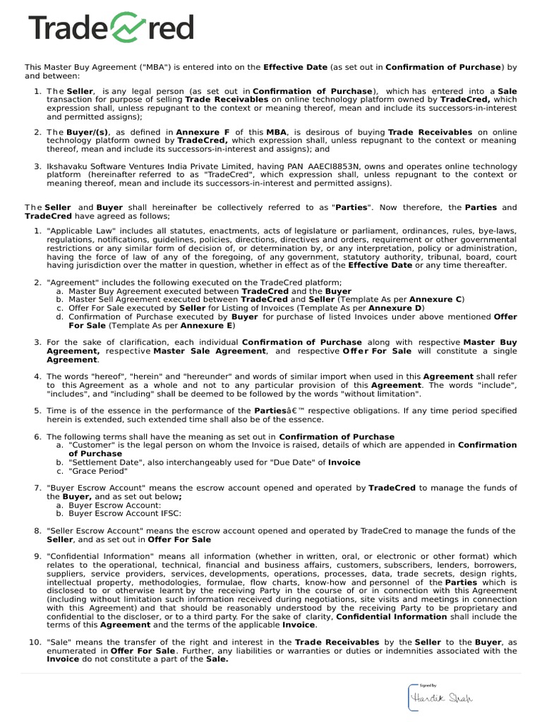 Master Buy Agreement for Trade Receivables | PDF | Financial ...