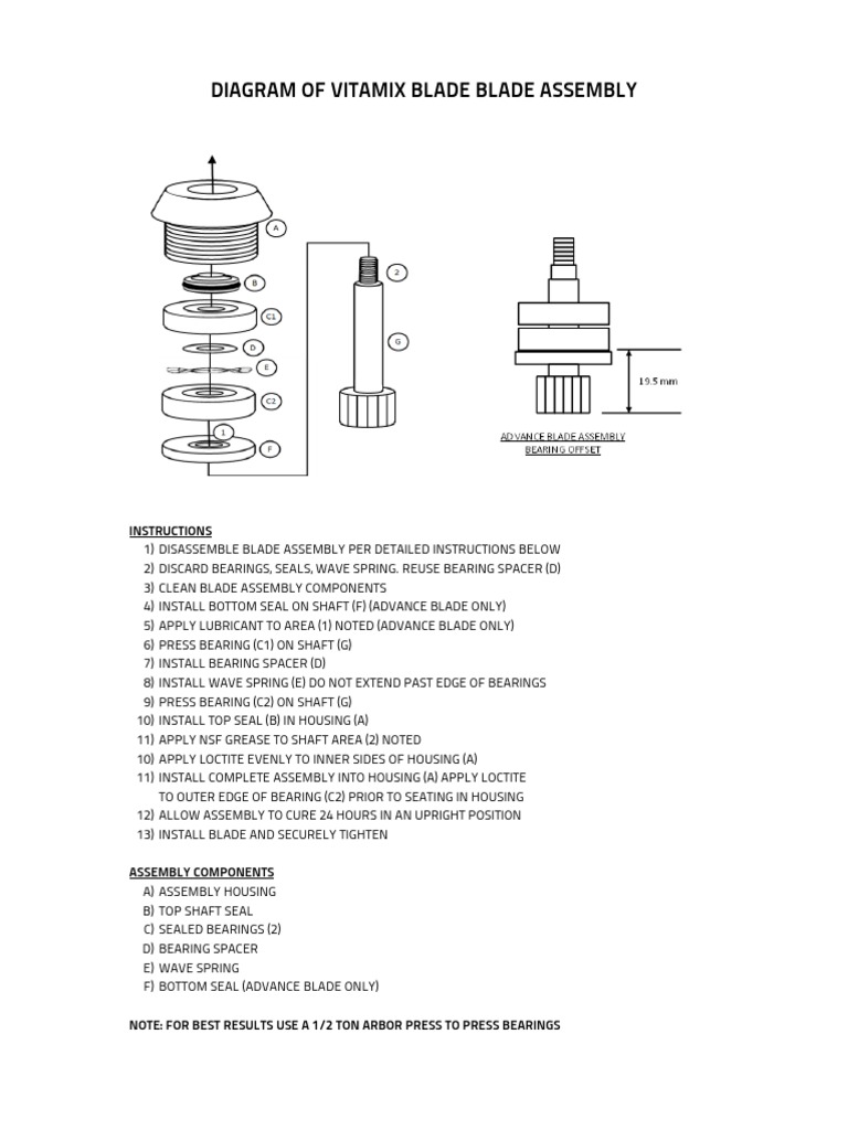 Diagram of Vitamix Blade Blade Assembly Instructions PDF Bearing