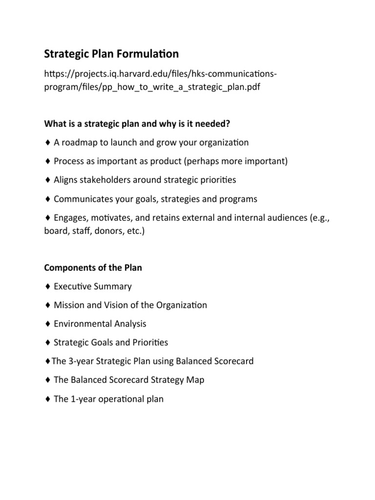 Strategic Plan Formulation Guide | PDF | Strategic Planning | Strategic ...