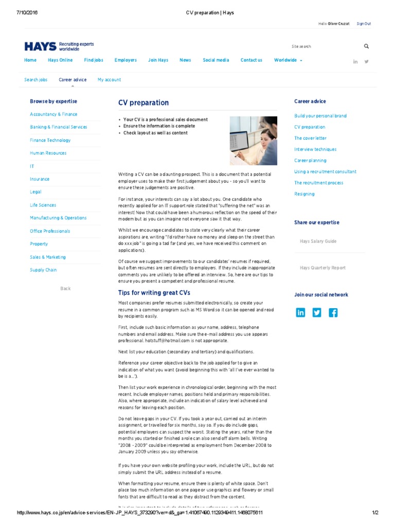 CV Preparation - Hays | PDF | Résumé | Communication